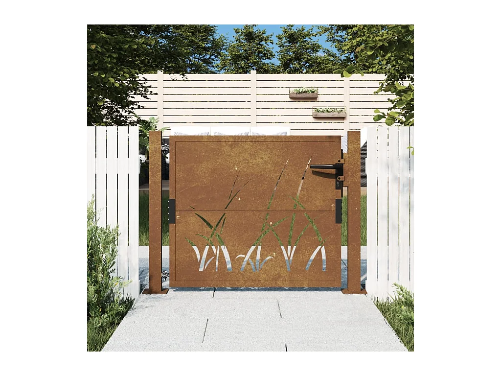 Cancello da giardino 105x80 cm acciaio corten design erba