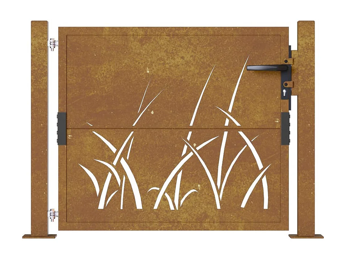 Portão de jardim 105x80 cm aço corten desenho grama