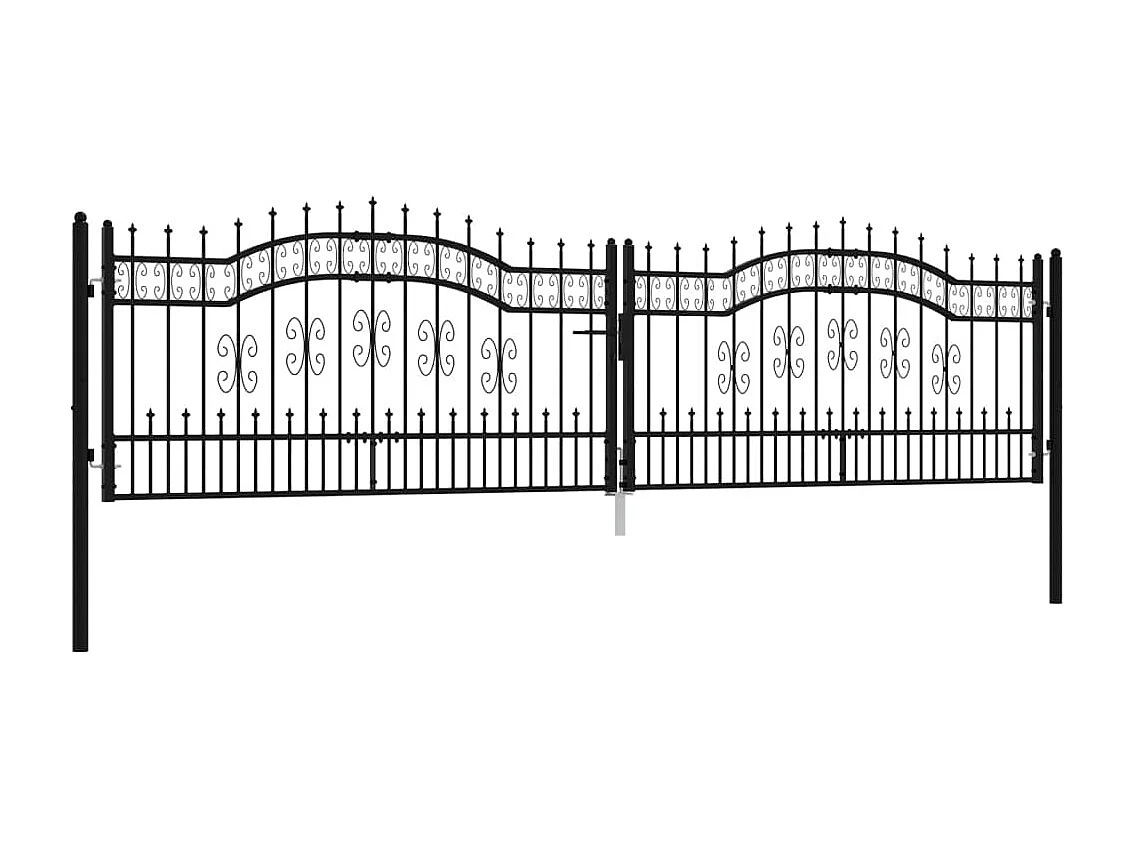 Portal e ponta de lança Preto 406x151 cm Aço com pintura eletrostática