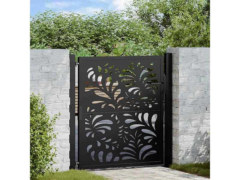 Puerta de jardín negra 105x106 cm diseño ondulado de acero