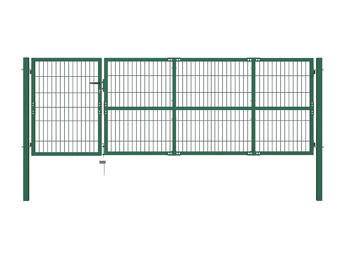 Portão de cerca de jardim com postes 350x100 cm aço verde