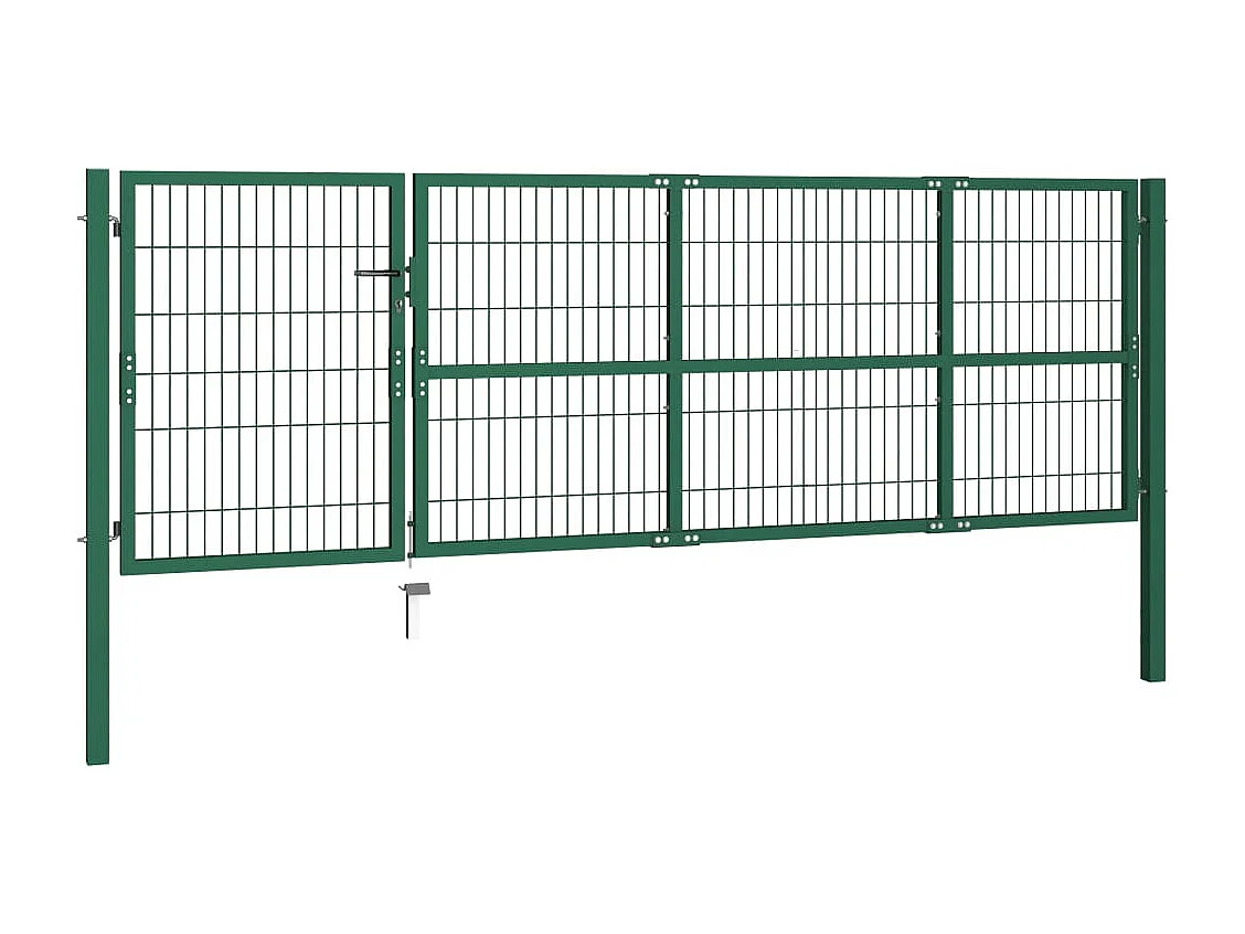 Gartenzauntor mit Pfosten 350x100 cm Stahl Grün