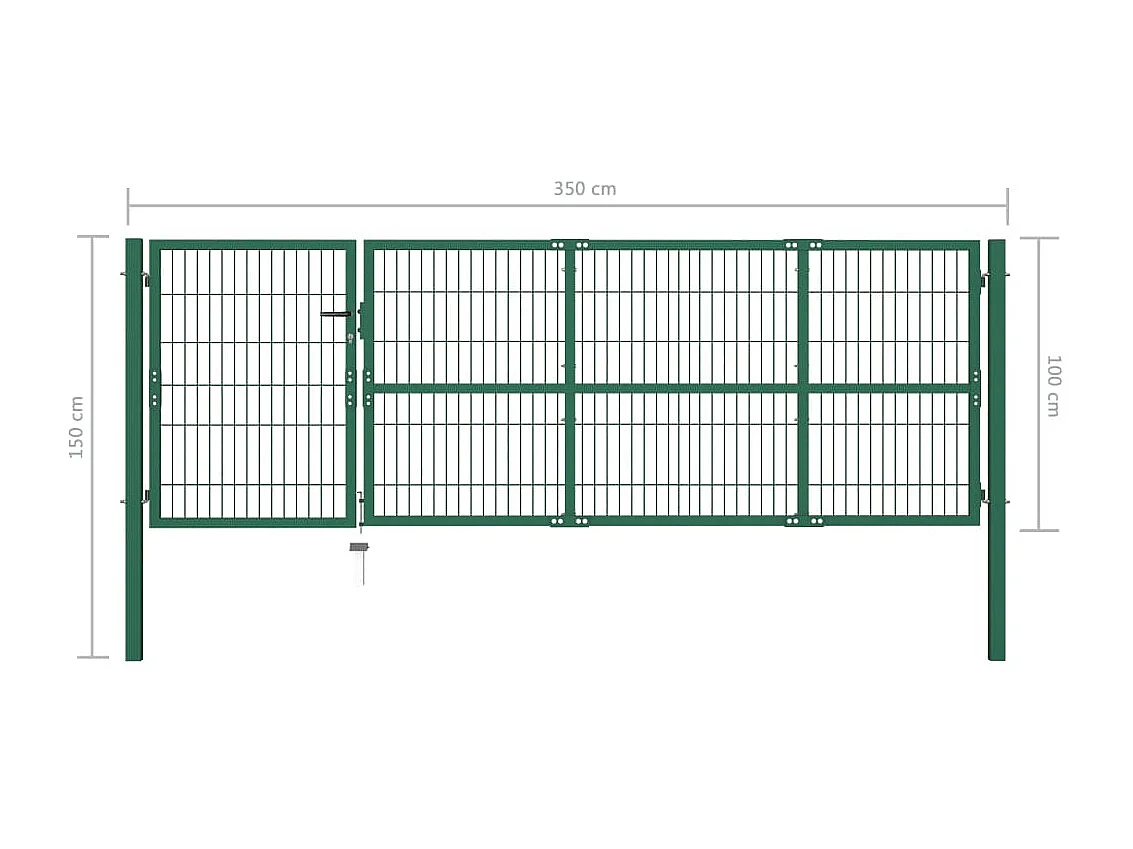 Gartenzauntor mit Pfosten 350x100 cm Stahl Grün