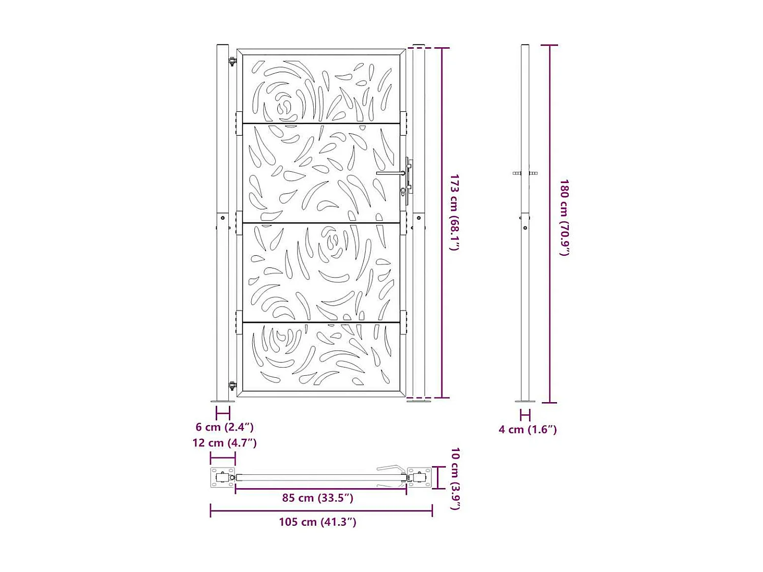 Zwarte tuinpoort 105x180 cm staal vlam design