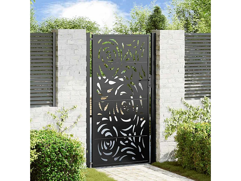Zwarte tuinpoort 105x180 cm staal vlam design