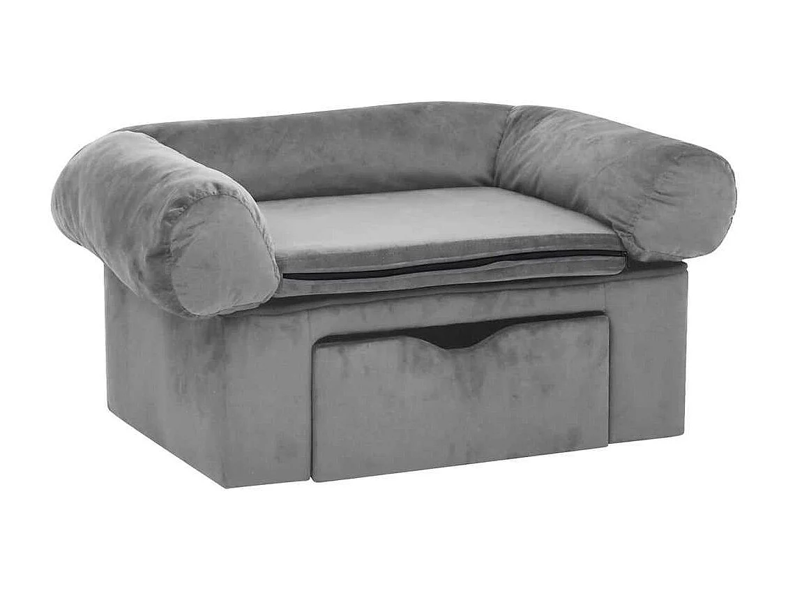 Divano per cani con cassetto Grigio 75x50x38 cm Peluche