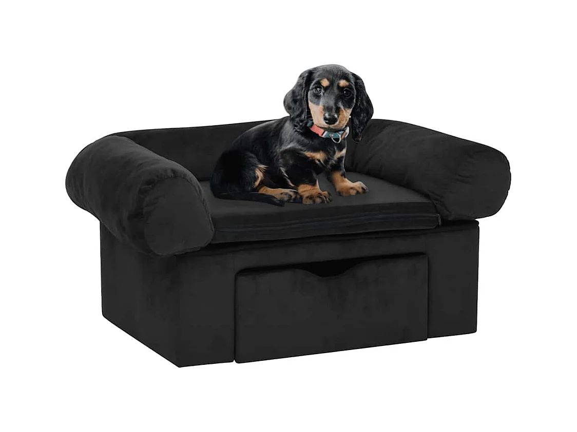 Canapé pour chien avec tiroir Noir 75x50x38 cm Peluche
