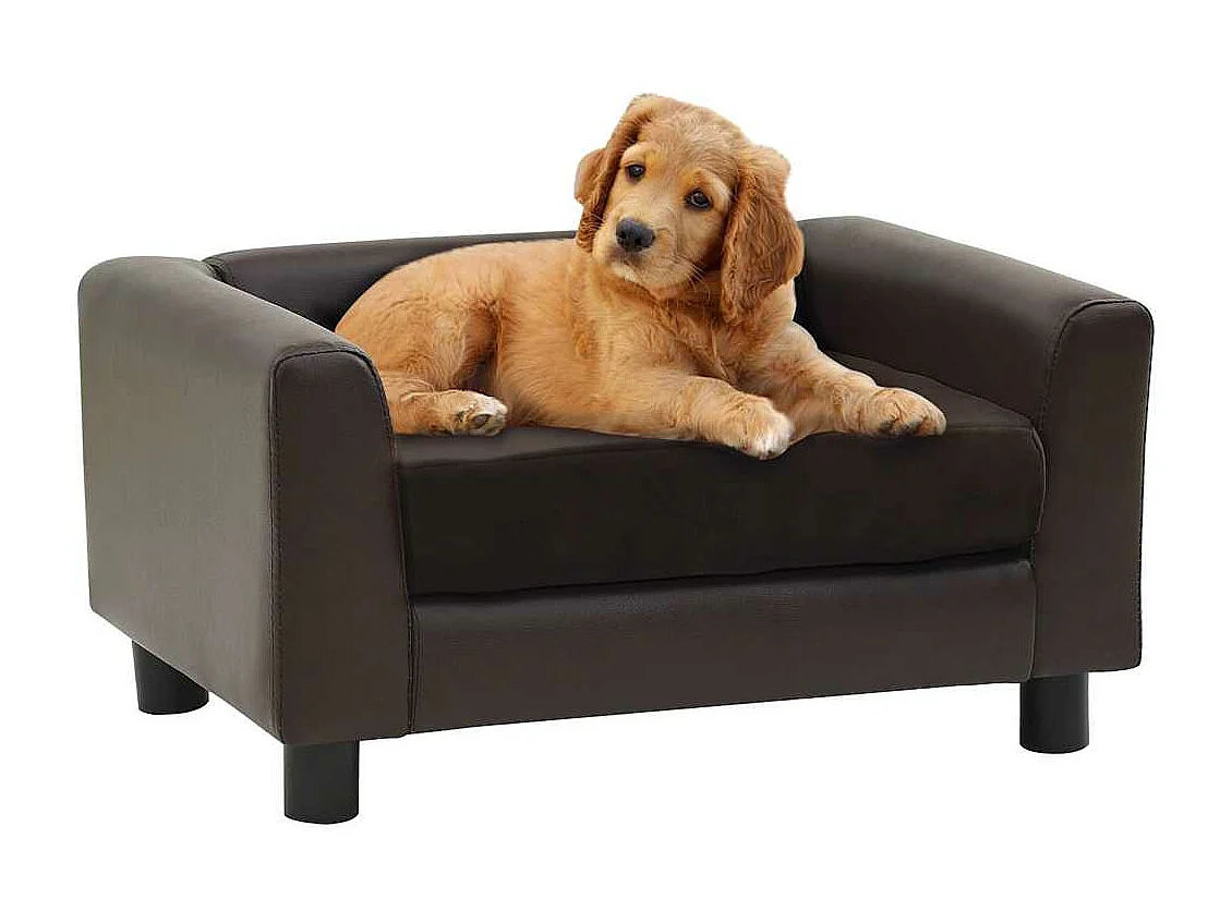 Divano per cani marrone 60x43x30 cm in peluche e similpelle