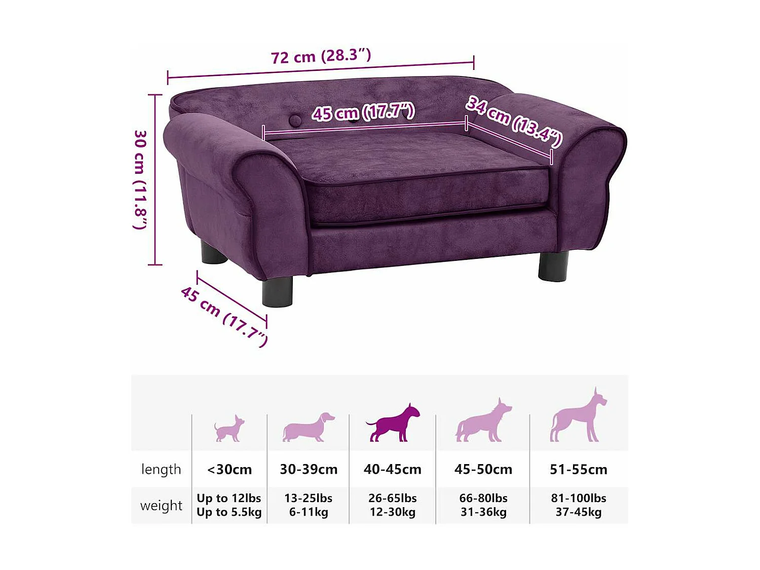 Canapé pour chien Bordeaux 72x45x30 cm Peluche