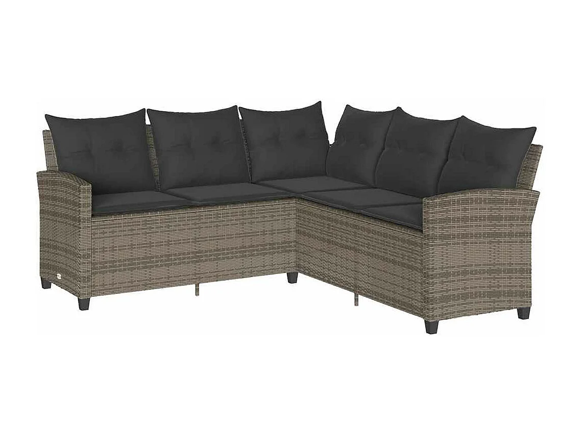 Canapés en forme de L avec coussins gris résine tressée