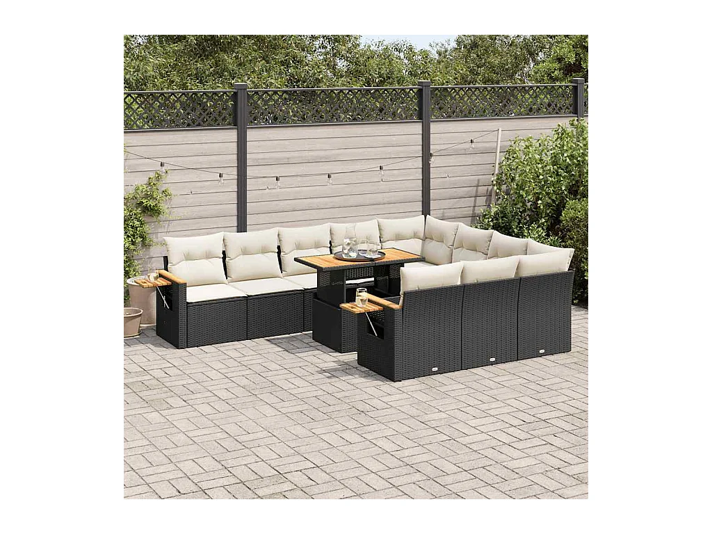 Ensemble de canapés de jardin 11 pcs et coussins rotin acacia