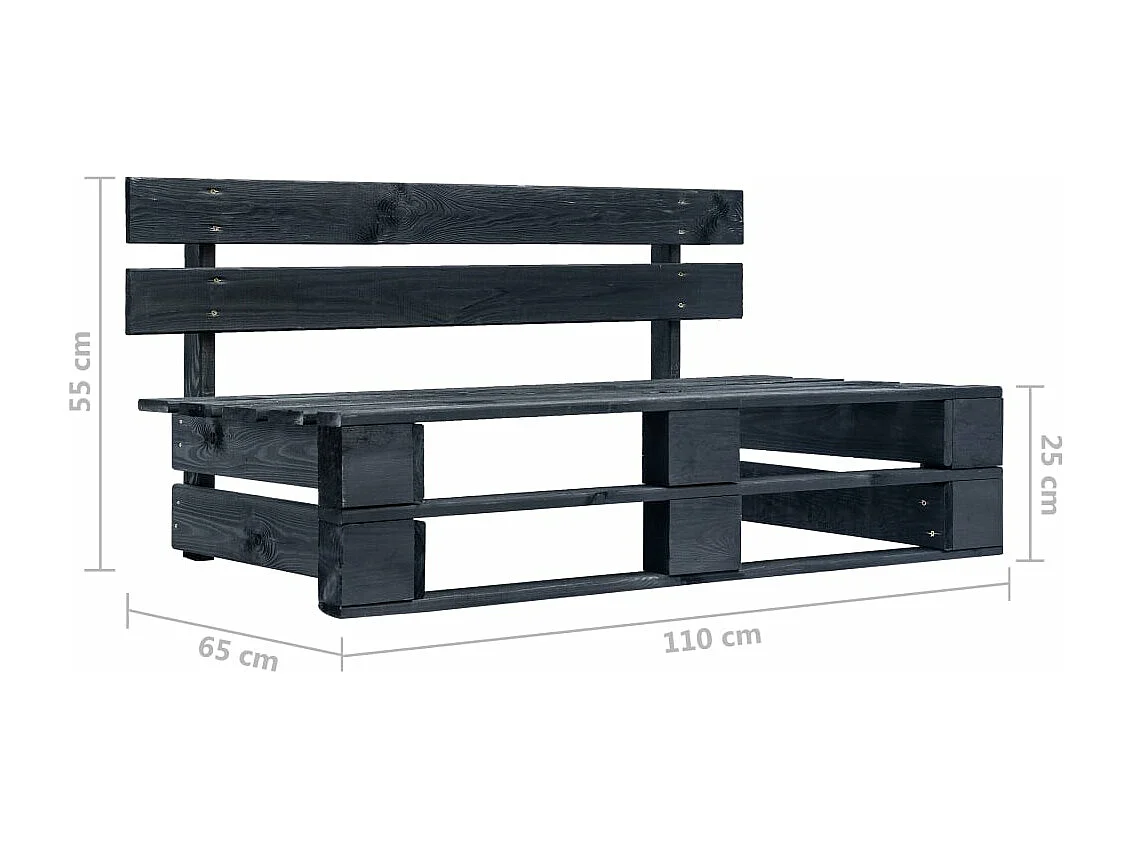 Divano centrale da giardino in pallet nero impregnato in legno di pino