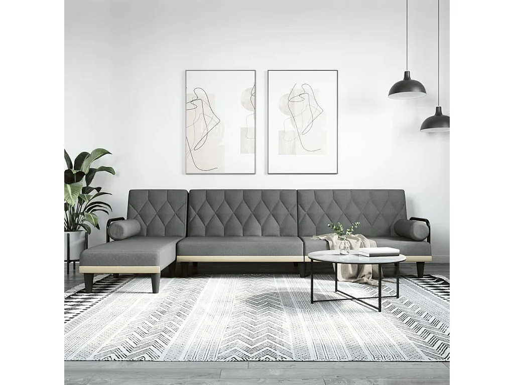 Sofá-cama em L cinza escuro 260x140x70 cm tecido