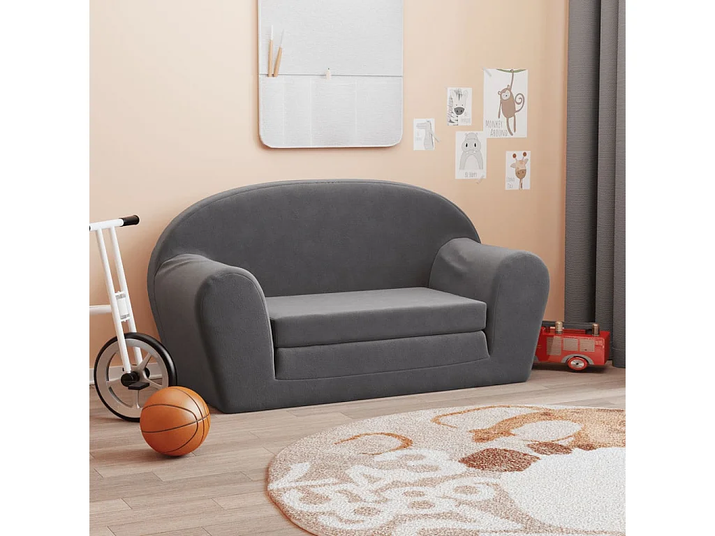 Sofá cama infantil 2 plazas antracita peluche suave