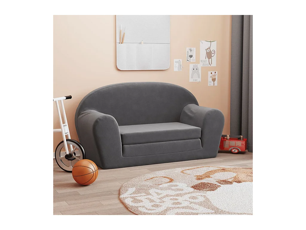 Canapé-lit pour enfants 2 places anthracite peluche douce