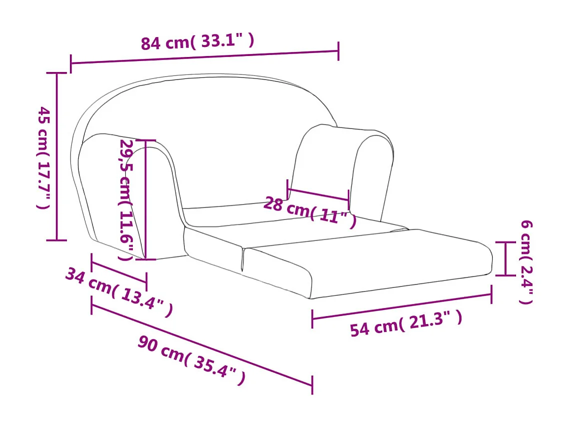 Canapé-lit pour enfants 2 places anthracite peluche douce