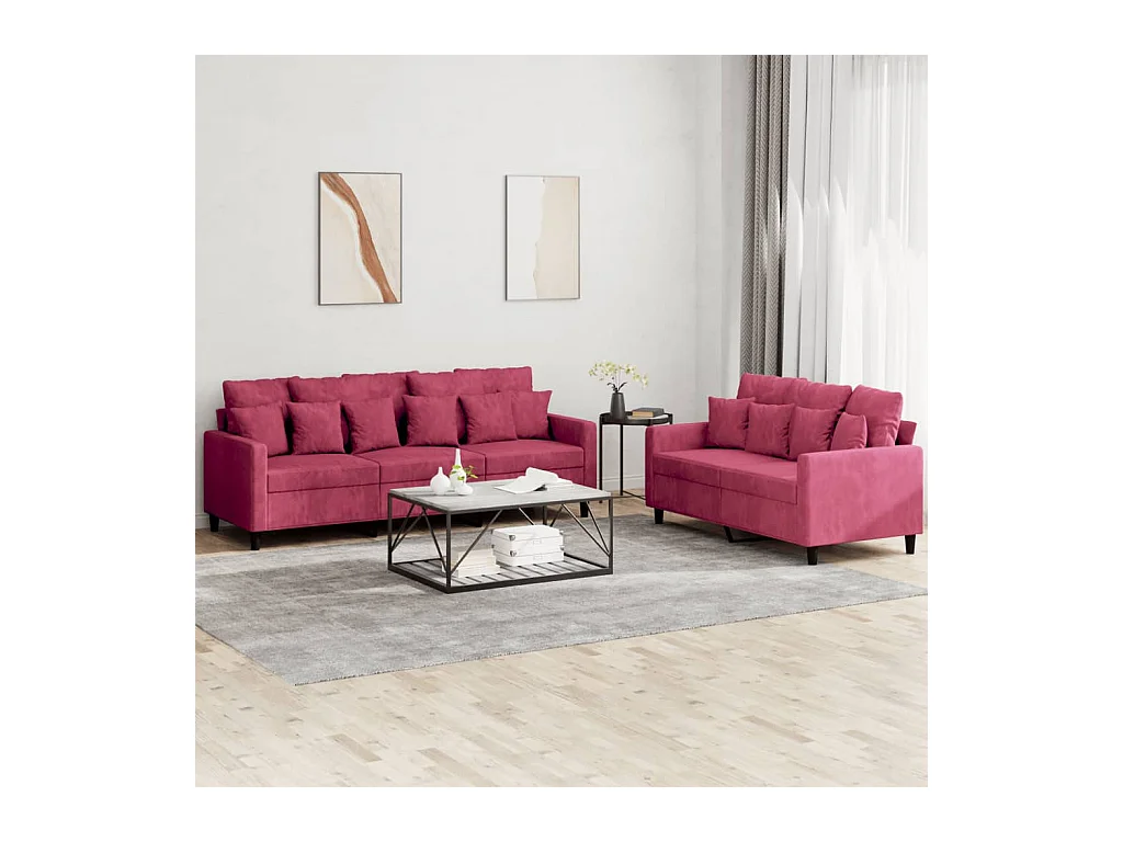 Ensemble de canapés 2 pcs avec coussins Rouge bordeaux Velours