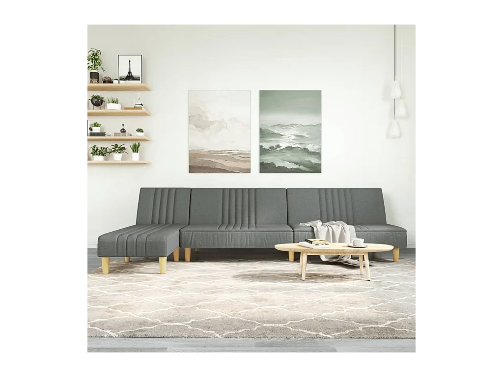 Canapé-lit en forme de L gris foncé 255x140x70 cm tissu