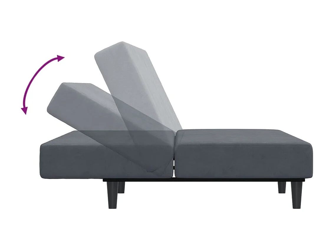 2-zits slaapbank met voetenbank donkergrijs fluweel