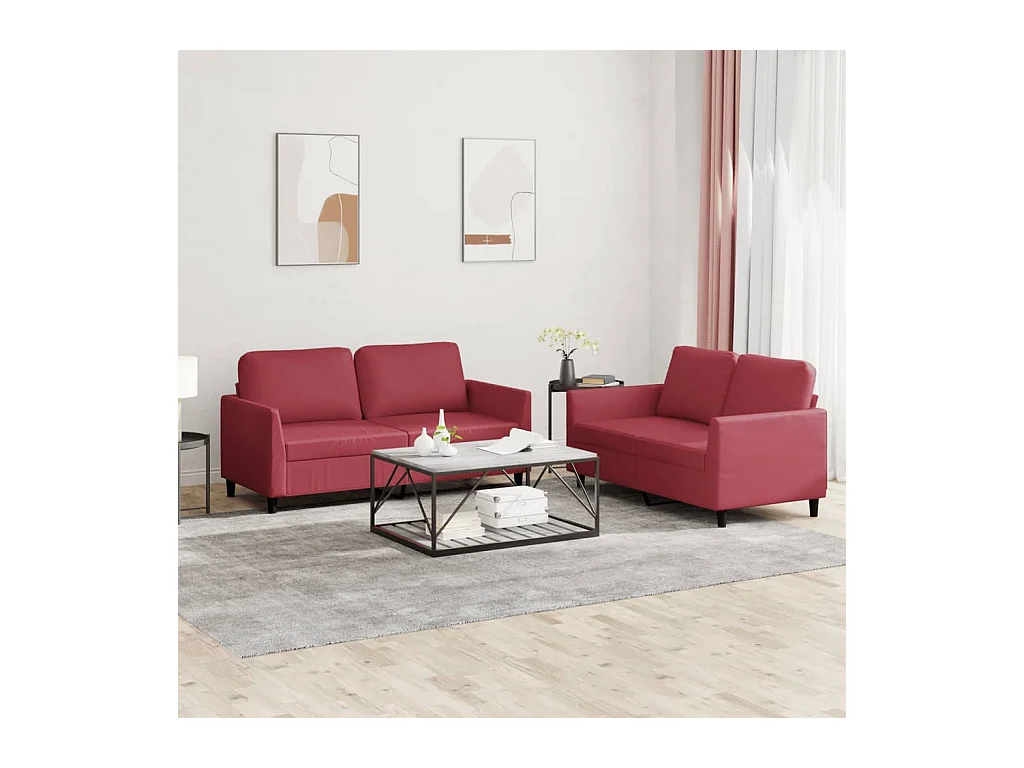 Ensemble de canapés 2 pcs et coussins Rouge bordeaux Similicuir