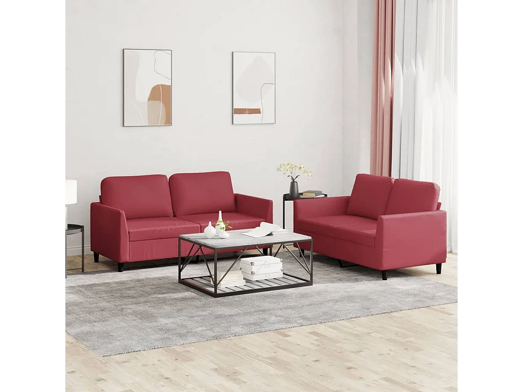Ensemble de canapés 2 pcs et coussins Rouge bordeaux Similicuir