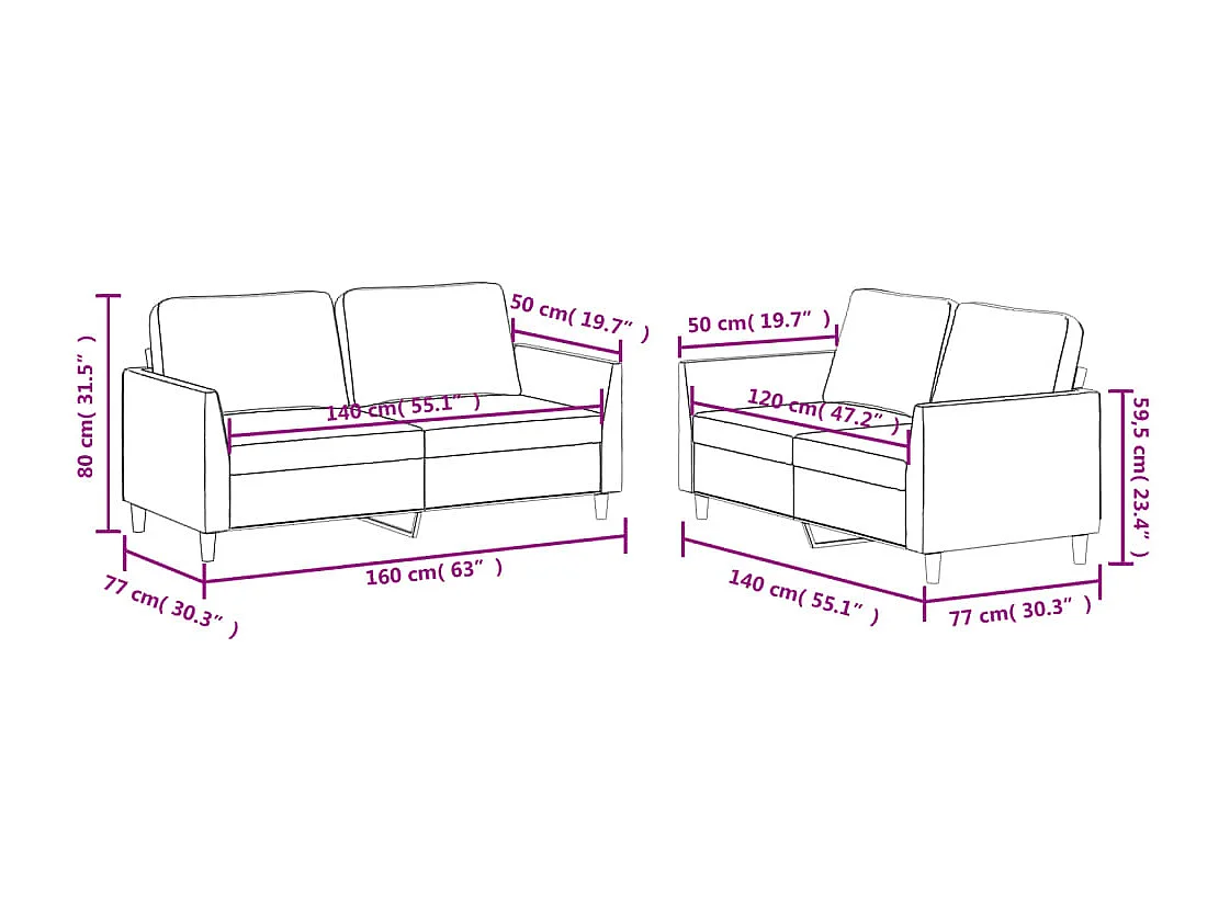 Ensemble de canapés 2 pcs et coussins Rouge bordeaux Similicuir