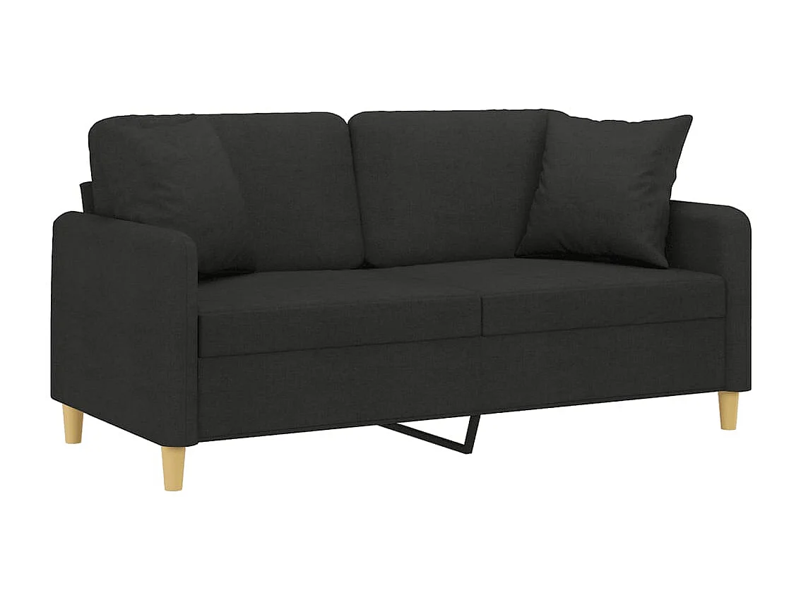 Canapé 2 places avec oreillers décoratifs noir 140 cm tissu
