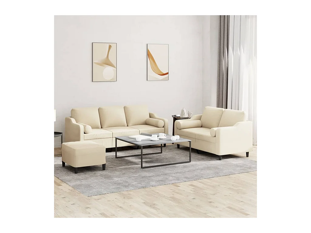 Conjunto de sofá de 3 piezas con cojines de tela color crema