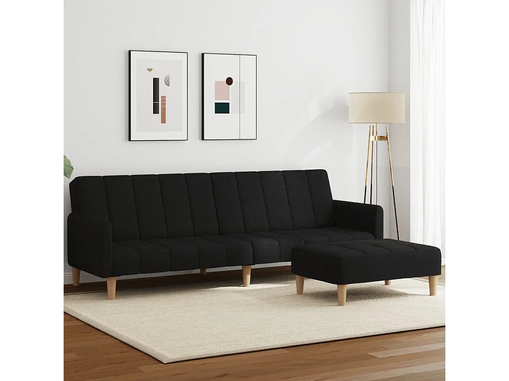 Sofá cama 2 plazas con reposapiés tela negra