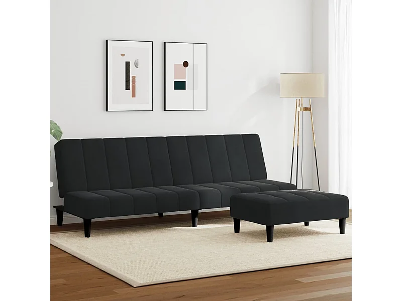 Sofá cama 2 plazas con reposapiés terciopelo negro