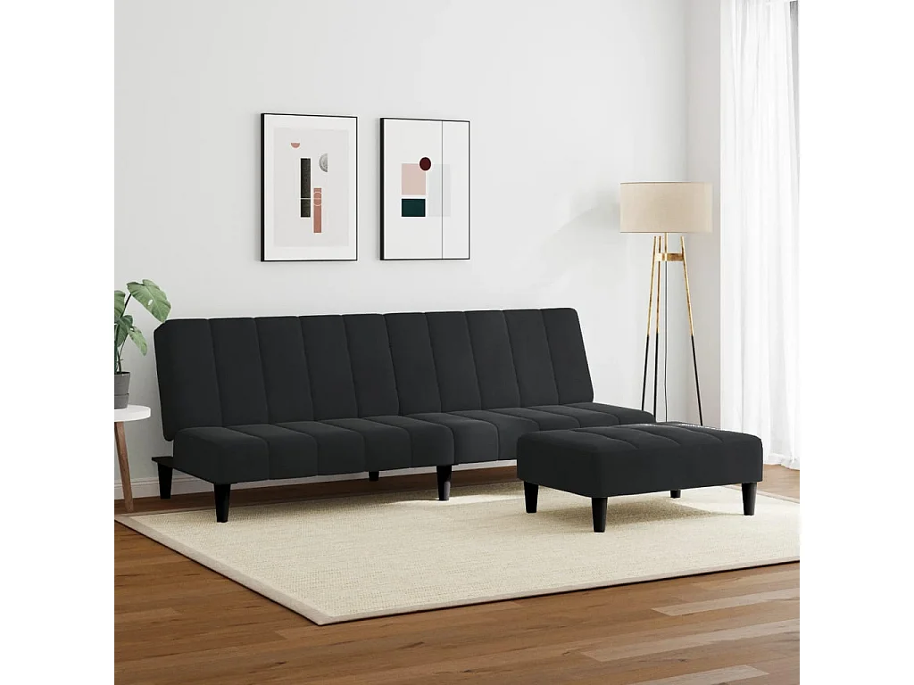 Sofá cama 2 plazas con reposapiés terciopelo negro