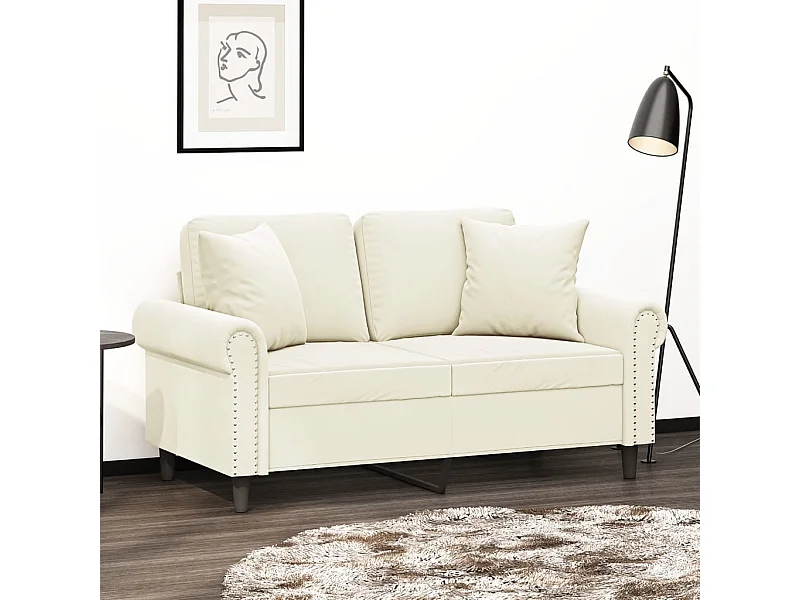 Divano 2 posti con cuscini decorativi crema 120 cm velluto