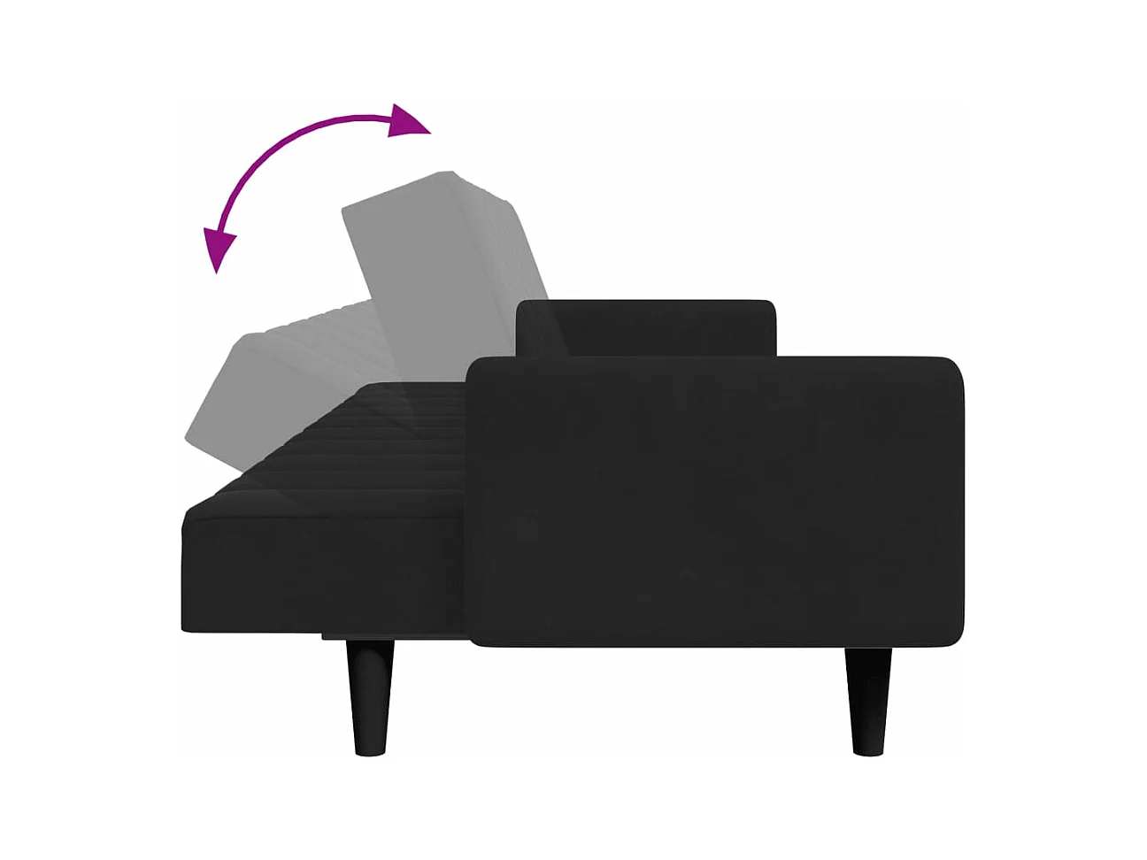 Divano letto 2 posti con poggiapiedi velluto nero