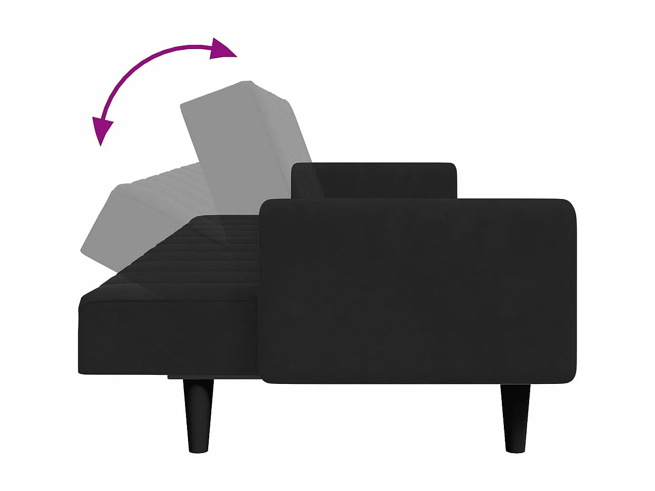Sofá-cama 2 lugares com apoio para os pés veludo preto