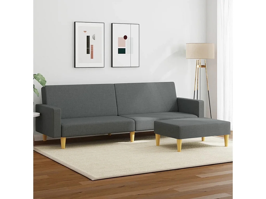 2-Sitzer-Schlafsofa mit Fußstütze, dunkelgrauer Stoff