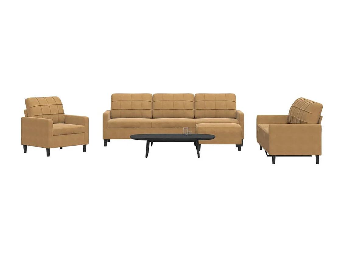 4-teiliges Sofaset mit Kissen aus braunem Samt
