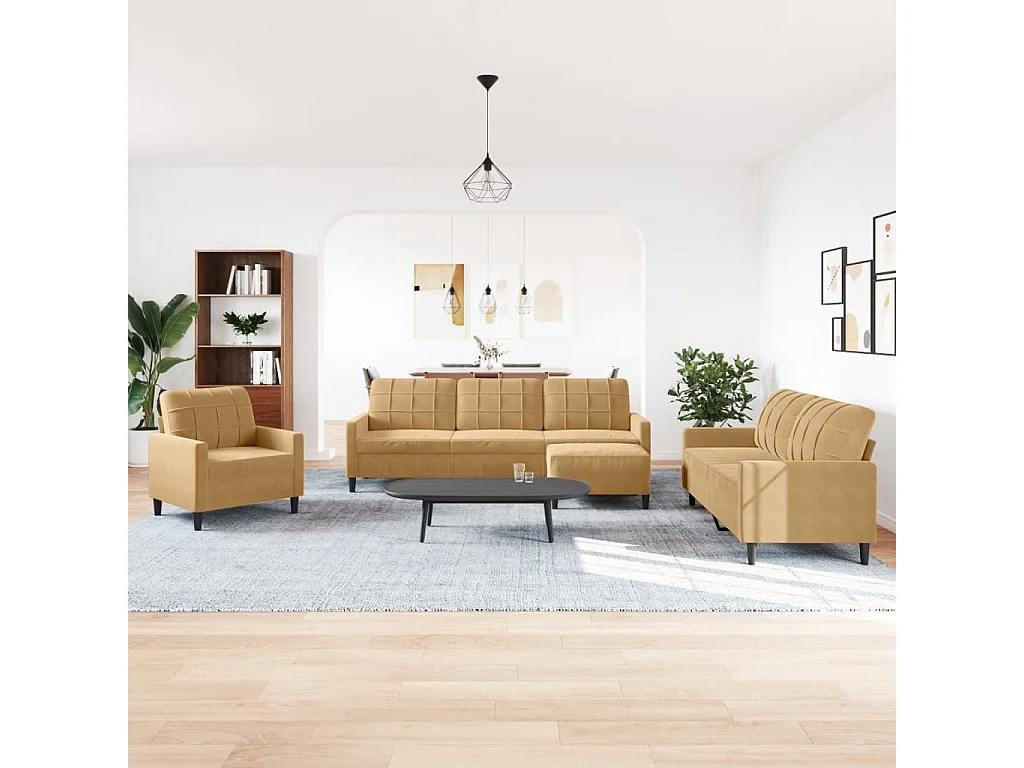 4-teiliges Sofaset mit Kissen aus braunem Samt