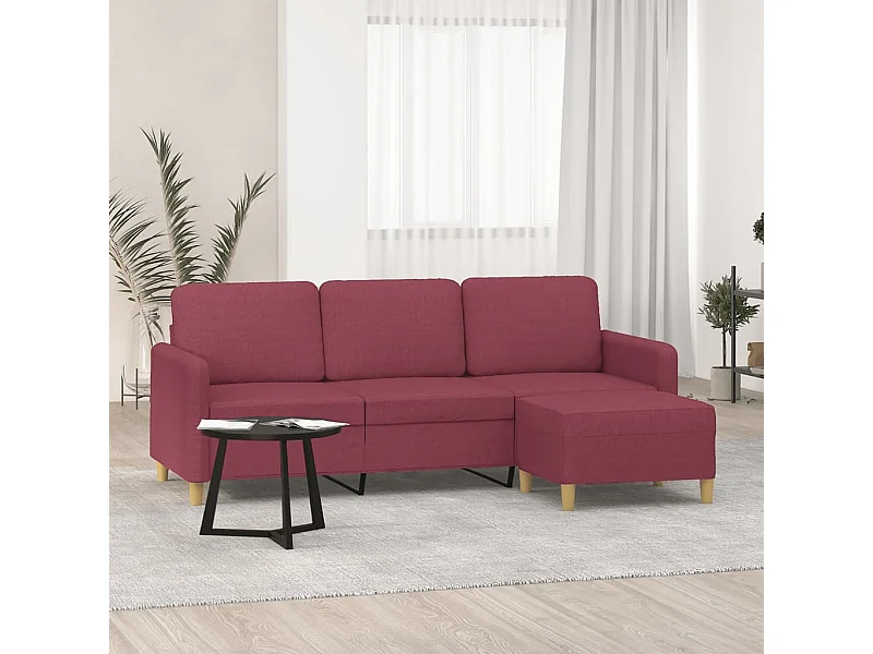 Divano 3 posti con poggiapiedi Rosso bordeaux 180 cm Tessuto