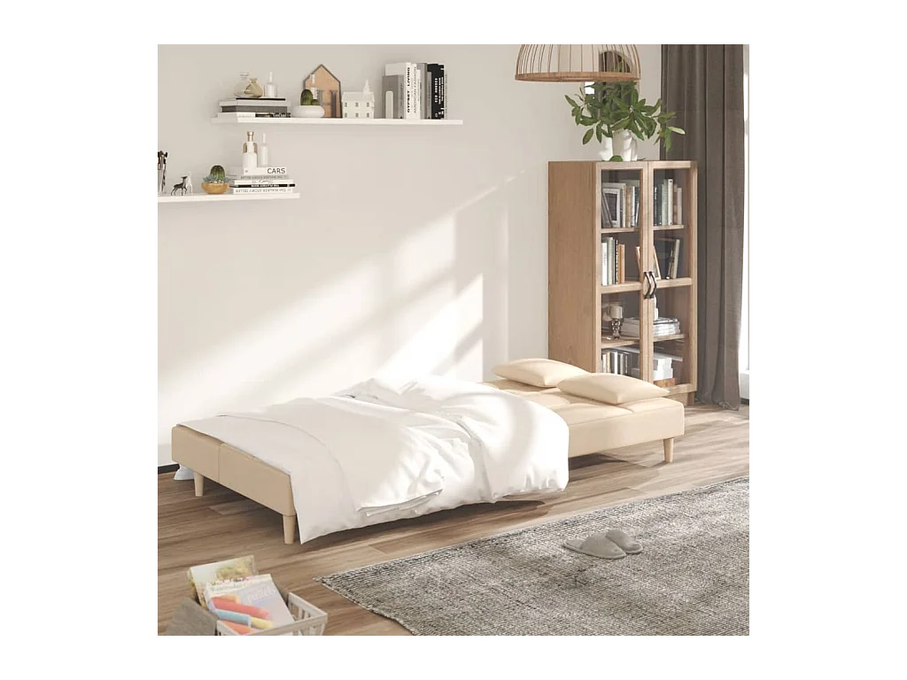 Divano letto 2 posti con due cuscini tessuto crema