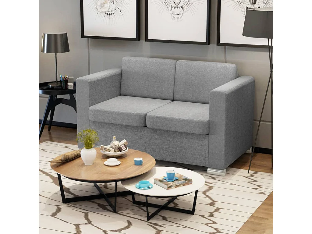 Canapé à 2 places Tissu Gris clair