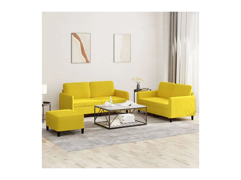 Set di 3 divani in velluto giallo