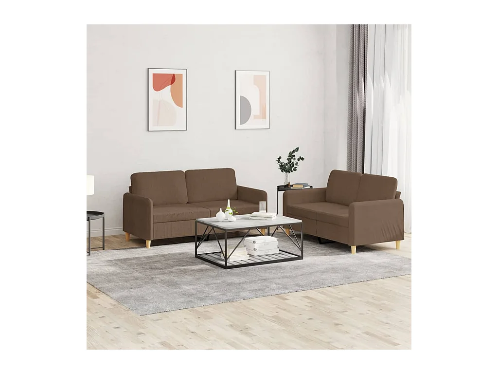 Ensemble de canapés 2 pcs avec coussins Marron Tissu