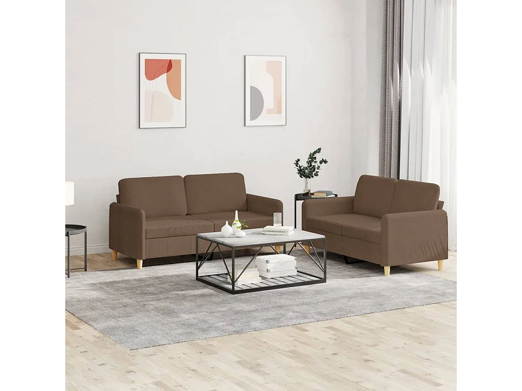 Ensemble de canapés 2 pcs avec coussins Marron Tissu