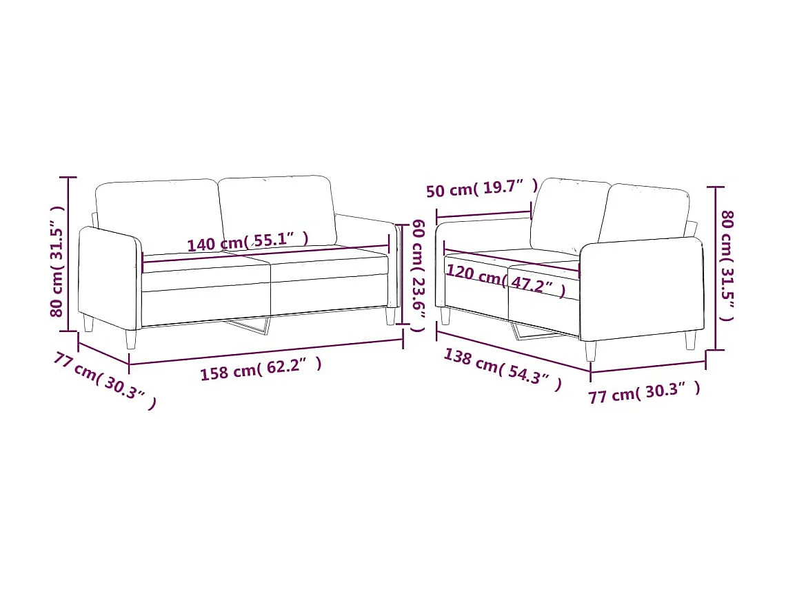 Ensemble de canapés 2 pcs avec coussins Marron Tissu