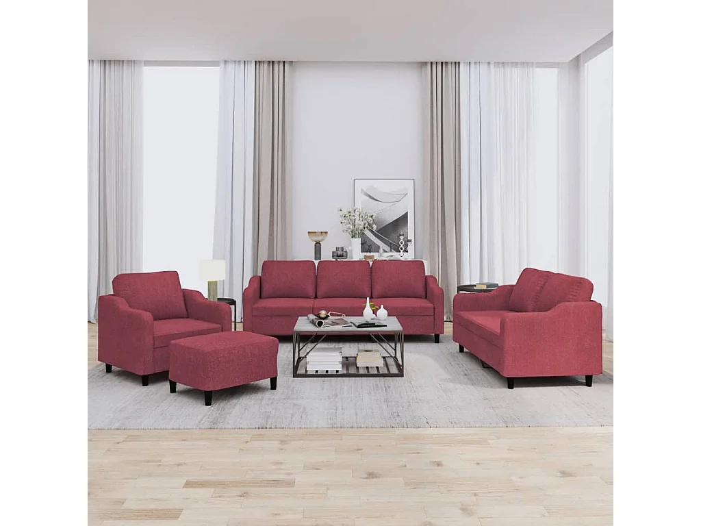 Set di 4 divani con cuscini in tessuto rosso bordeaux