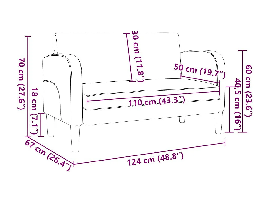 Cappuccino 2er Sofa 110 cm Kunstleder