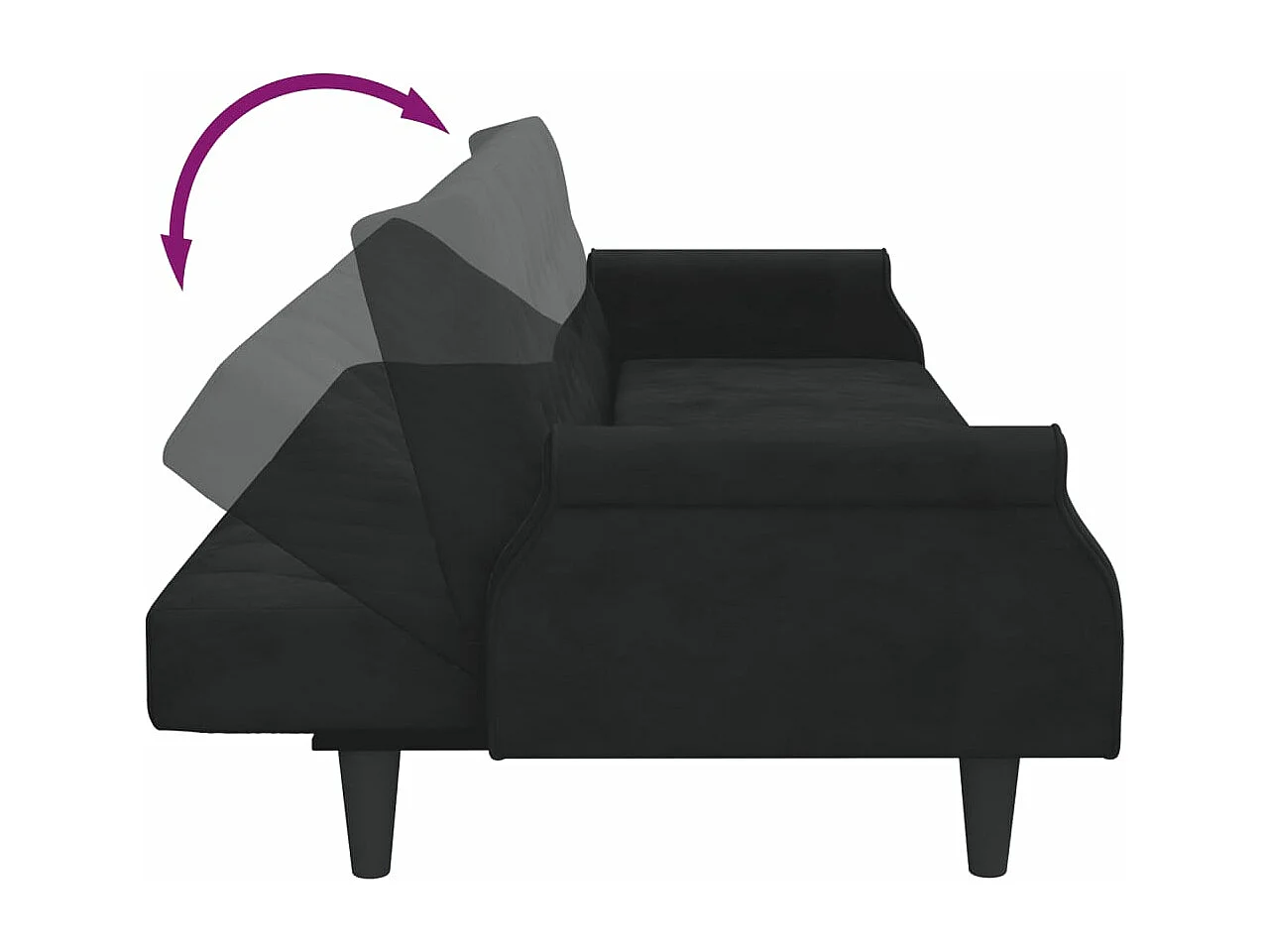 Divano letto a 2 posti con cuscini e poggiapiedi in velluto nero