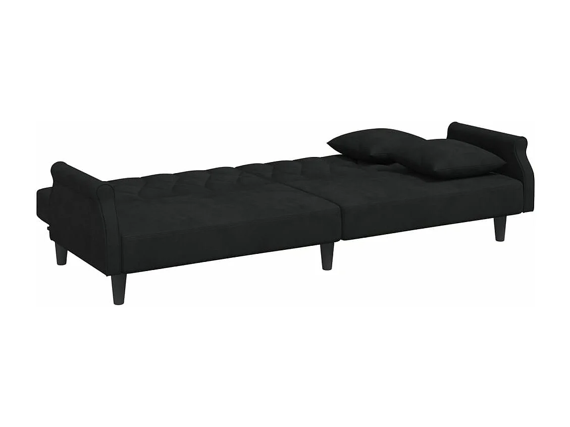 Divano letto a 2 posti con cuscini e poggiapiedi in velluto nero