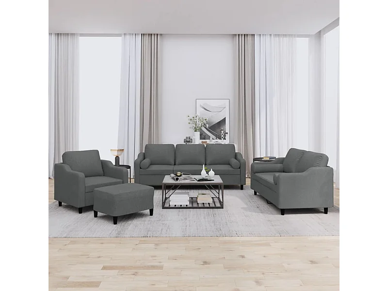 Ensemble de canapés 4 pcs coussins gris foncé tissu