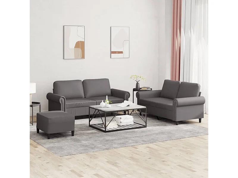 Ensemble de canapés 3 pcs avec coussins Gris Similicuir